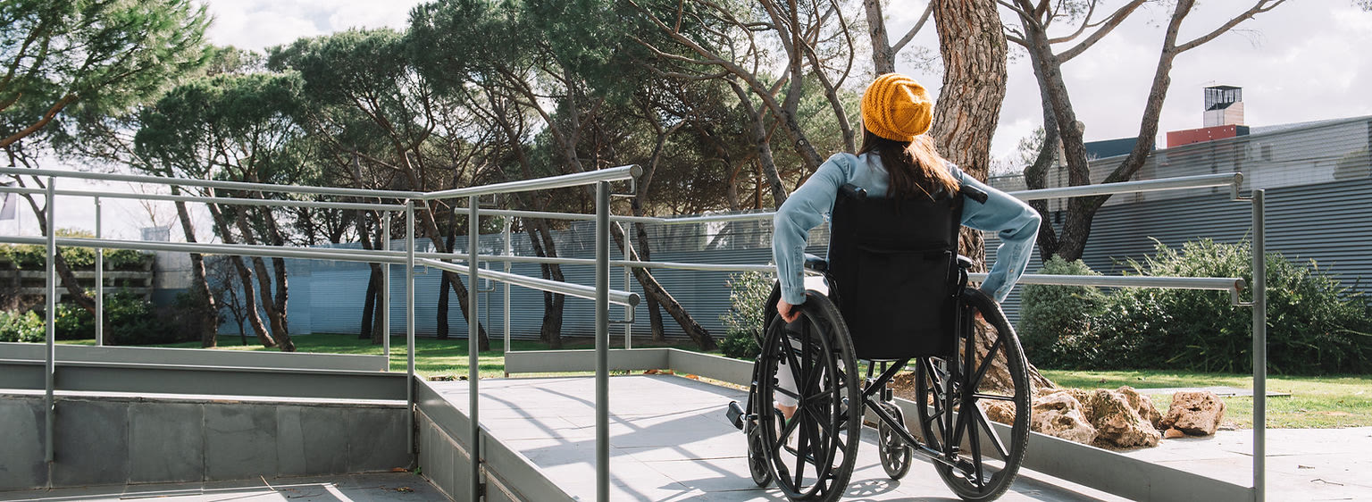 Accessible concrete ramp with railings